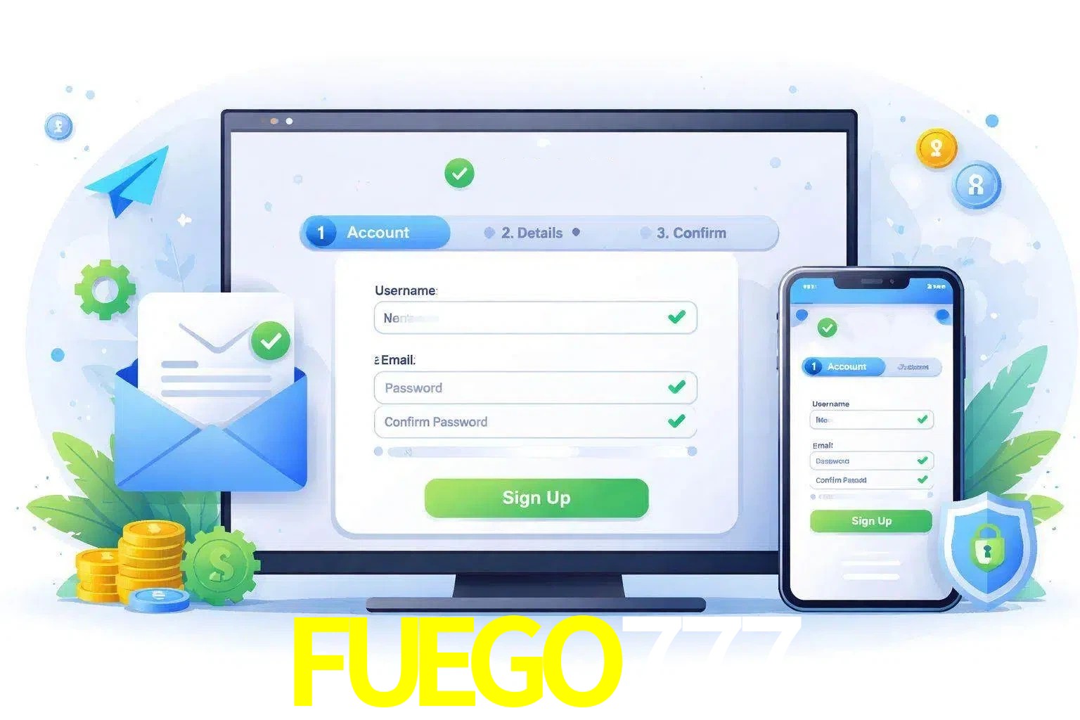 Registro de nuevo usuario y configuración de cuenta FUEGO777